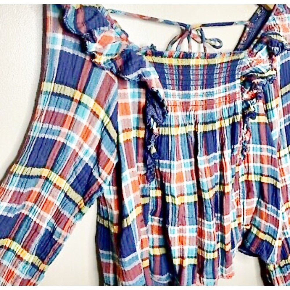 XS Left Free People New Siene Plaid Raffled Top - Picture 8 of 10